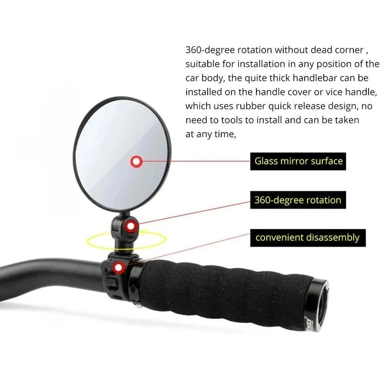 Espelho retrovisor para guidão de bicicleta, espelho retrovisor grande angular com alça de silicone para ciclismo mtb